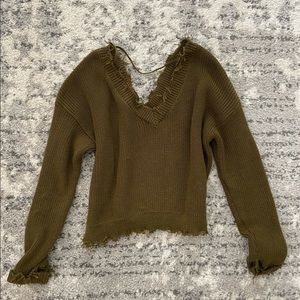 Forever 21 Distressed Olive Green Sweater